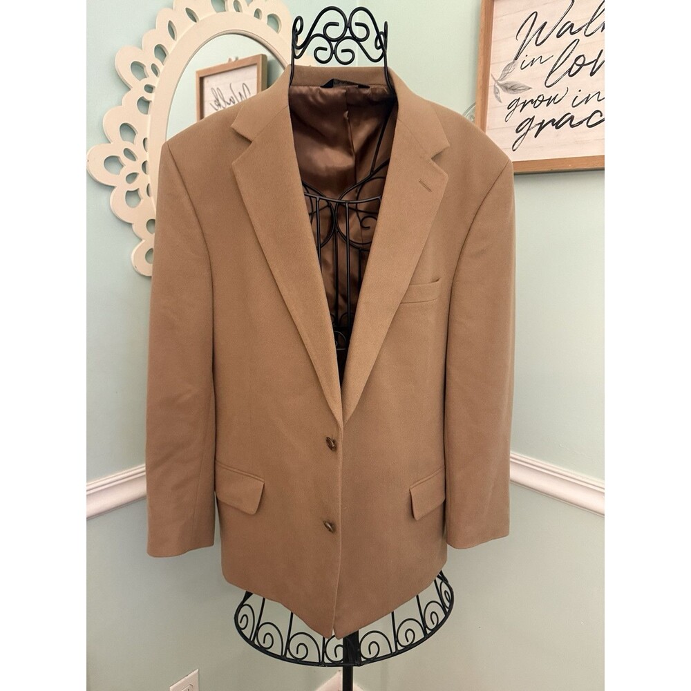 Jos A Bank Signature Men’s 44 R 100%Cashmere 2Button Blazer Sport Coat Khaki/Tan